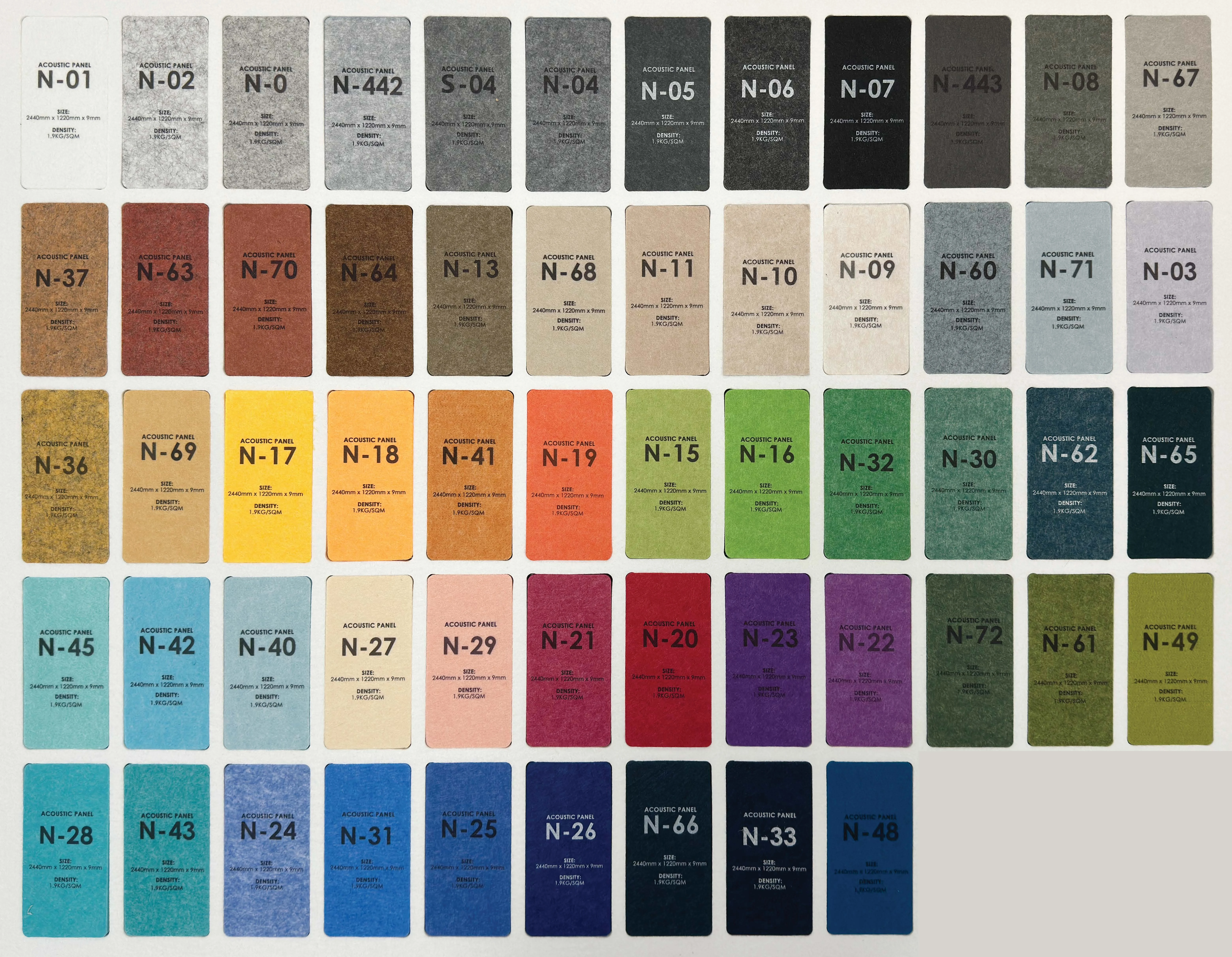 NUO 2024 PET acoustic panel colour card with sample codes